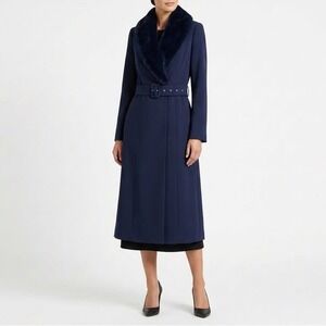 Naked Wardrobe The Statement Trench Coat Womens XL Navy Belted Waist Long Sleeve